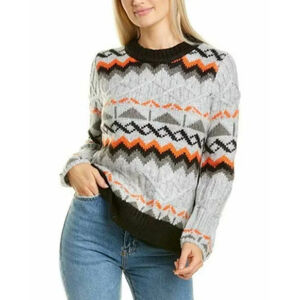 M Magaschoni crew neck pullover aztec black orange gray sweater size S
